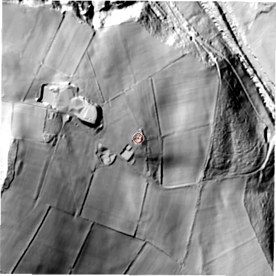 Shaded relief map of the ground around DE562HG, computed from Environment Agency LiDAR. The ground here sits at about 150 m above sea level and falls 137 m across the surrounding 800 m. Surface water reaching this point runs off ground lying to the west-north-west, 11.8 m higher.