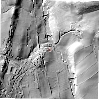 Shaded relief map of the ground around DE562HN, computed from Environment Agency LiDAR. The ground here sits at about 101 m above sea level and falls 91 m across the surrounding 800 m. Surface water reaching this point runs off ground lying to the south-west, 18.6 m higher.