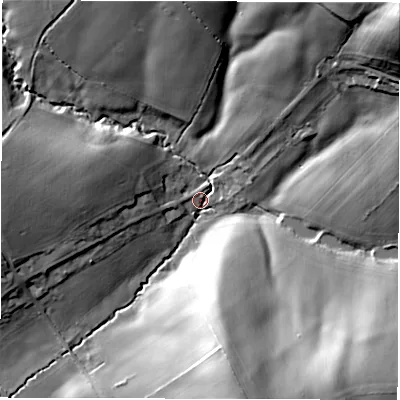 Shaded relief map of the ground around DE562LF, computed from Environment Agency LiDAR. The ground here sits at about 89 m above sea level and falls 51 m across the surrounding 800 m. Surface water reaching this point runs off ground lying to the north-east, 37.5 m higher.
