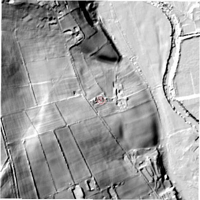 Shaded relief map of the ground around DE562UN, computed from Environment Agency LiDAR. The ground here sits at about 82 m above sea level and falls 126 m across the surrounding 800 m. Surface water reaching this point runs off ground lying to the south-west, 97.4 m higher.