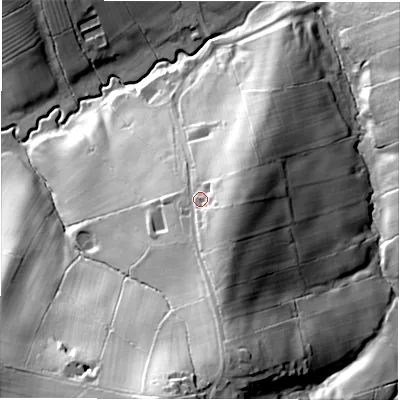 Shaded relief map of the ground around DE61PW, computed from Environment Agency LiDAR. The ground here sits at about 198 m above sea level and falls 65 m across the surrounding 800 m. Surface water reaching this point runs off ground lying to the south-south-east, 20.6 m higher.