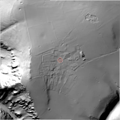 Shaded relief map of the ground around DE61QR, computed from Environment Agency LiDAR. The ground here sits at about 307 m above sea level and falls 141 m across the surrounding 800 m. Surface water reaching this point runs off ground lying to the north-north-east, 16.0 m higher.