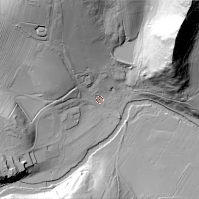 Shaded relief map of the ground around DE62AZ, computed from Environment Agency LiDAR. The ground here sits at about 138 m above sea level and falls 110 m across the surrounding 800 m. Surface water reaching this point runs off ground lying to the north-north-west, 54.1 m higher.