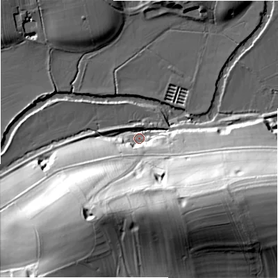 Shaded relief map of the ground around DE62GQ, computed from Environment Agency LiDAR. The ground here sits at about 106 m above sea level and falls 53 m across the surrounding 800 m. Surface water reaching this point runs off ground lying to the south-east, 50.7 m higher.
