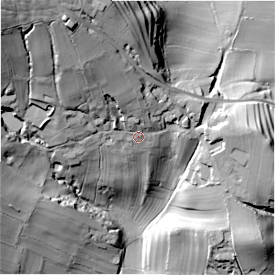 Shaded relief map of the ground around DE62HP, computed from Environment Agency LiDAR. The ground here sits at about 163 m above sea level and falls 81 m across the surrounding 800 m. Surface water reaching this point runs off ground lying to the north-north-west, 36.8 m higher.