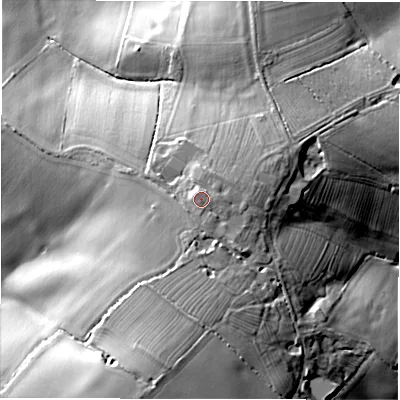 Shaded relief map of the ground around DE63BU, computed from Environment Agency LiDAR. The ground here sits at about 146 m above sea level and falls 22 m across the surrounding 800 m. Surface water reaching this point runs off ground lying to the north-west, 0.9 m higher.