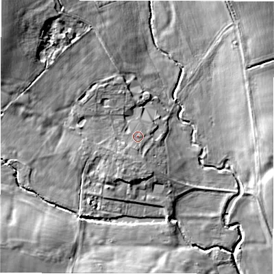 Shaded relief map of the ground around DE63DS, computed from Environment Agency LiDAR. The ground here sits at about 88 m above sea level and falls 20 m across the surrounding 800 m. Surface water reaching this point runs off ground lying to the south-west, 2.3 m higher.