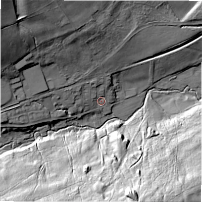Shaded relief map of the ground around DH79AR, computed from Environment Agency LiDAR. The ground here sits at about 142 m above sea level and falls 62 m across the surrounding 800 m. Surface water reaching this point runs off ground lying to the north-west, 39.3 m higher.