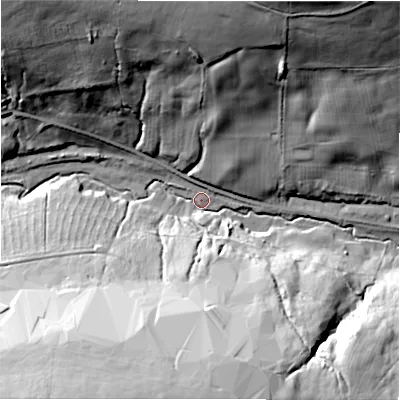 Shaded relief map of the ground around DH79BD, computed from Environment Agency LiDAR. The ground here sits at about 162 m above sea level and falls 62 m across the surrounding 800 m. Surface water reaching this point runs off ground lying to the south-west, 55.7 m higher.