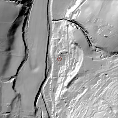 Shaded relief map of the ground around DH80JF, computed from Environment Agency LiDAR. The ground here sits at about 91 m above sea level and falls 71 m across the surrounding 800 m. Surface water reaching this point runs off ground lying to the east-south-east, 27.6 m higher.
