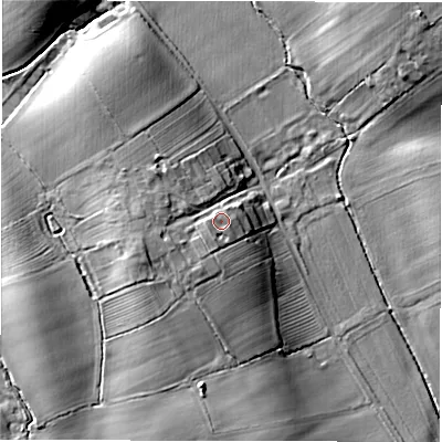 Shaded relief map of the ground around DL106DA, computed from Environment Agency LiDAR. The ground here sits at about 67 m above sea level and falls 15 m across the surrounding 800 m. Surface water reaching this point runs off ground lying to the west-south-west, 3.0 m higher.