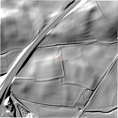 Shaded relief map of the ground around DL106SN, computed from Environment Agency LiDAR. The ground here sits at about 89 m above sea level and falls 24 m across the surrounding 800 m. Surface water reaching this point runs off ground lying to the south-south-west, 5.9 m higher.