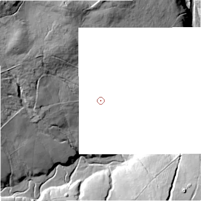 Shaded relief map of the ground around DL131AP, computed from Environment Agency LiDAR. and falls 75 m across the surrounding 800 m.