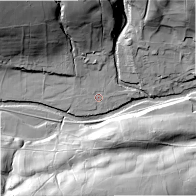 Shaded relief map of the ground around DL131LJ, computed from Environment Agency LiDAR. The ground here sits at about 274 m above sea level and falls 66 m across the surrounding 800 m. Surface water reaching this point runs off ground lying to the north-west, 59.5 m higher.