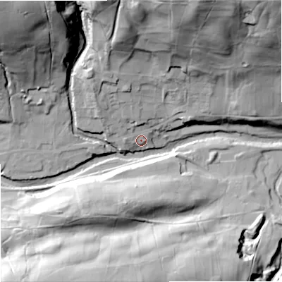 Shaded relief map of the ground around DL131RX, computed from Environment Agency LiDAR. The ground here sits at about 273 m above sea level and falls 66 m across the surrounding 800 m. Surface water reaching this point runs off ground lying to the north-north-west, 10.1 m higher.
