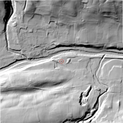 Shaded relief map of the ground around DL131SG, computed from Environment Agency LiDAR. The ground here sits at about 272 m above sea level and falls 65 m across the surrounding 800 m. Surface water reaching this point runs off ground lying to the south-west, 19.9 m higher.