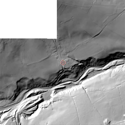 Shaded relief map of the ground around DL132SY, computed from Environment Agency LiDAR. The ground here sits at about 248 m above sea level and falls 82 m across the surrounding 800 m. Surface water reaching this point runs off ground lying to the west-north-west, 18.0 m higher.