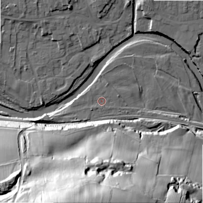 Shaded relief map of the ground around DL133BL, computed from Environment Agency LiDAR. The ground here sits at about 137 m above sea level and falls 83 m across the surrounding 800 m. Surface water reaching this point runs off ground lying to the west-south-west, 1.9 m higher.