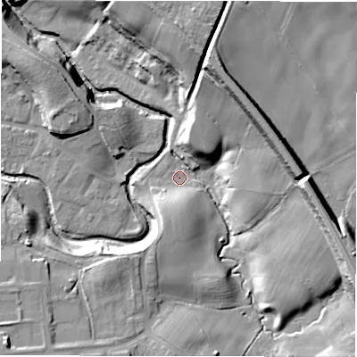 Shaded relief map of the ground around DL146SS, computed from Environment Agency LiDAR. The ground here sits at about 85 m above sea level and falls 30 m across the surrounding 800 m. Surface water reaching this point runs off ground lying to the east-south-east, 23.3 m higher.