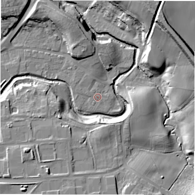 Shaded relief map of the ground around DL146TF, computed from Environment Agency LiDAR. The ground here sits at about 86 m above sea level and falls 26 m across the surrounding 800 m. Surface water reaching this point runs off ground lying to the west-north-west, 0.5 m higher.