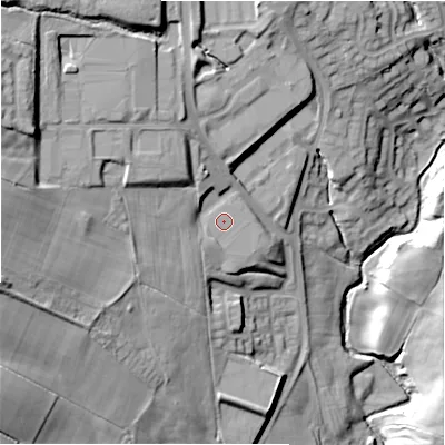 Shaded relief map of the ground around DL158JL, computed from Environment Agency LiDAR. The ground here sits at about 138 m above sea level and falls 38 m across the surrounding 800 m. Surface water reaching this point runs off ground lying to the south-west, 1.2 m higher.