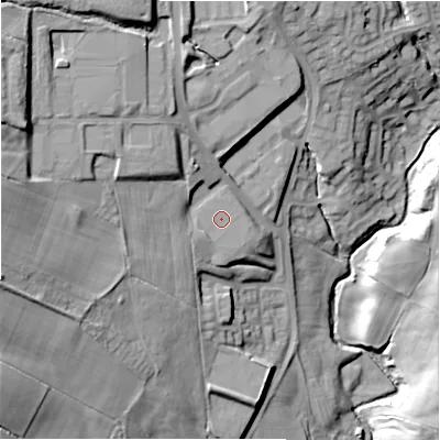 Shaded relief map of the ground around DL158JN, computed from Environment Agency LiDAR. The ground here sits at about 138 m above sea level and falls 36 m across the surrounding 800 m. Surface water reaching this point runs off ground lying to the south-west, 1.2 m higher.