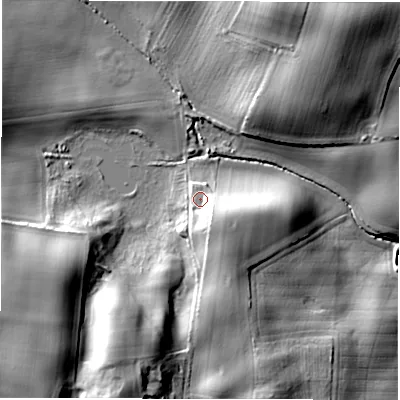 Shaded relief map of the ground around DL170ND, computed from Environment Agency LiDAR. The ground here sits at about 113 m above sea level and falls 25 m across the surrounding 800 m. Surface water reaching this point runs off ground lying to the south-east, 10.0 m higher.