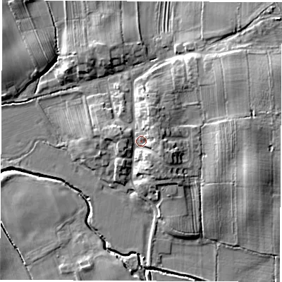 Shaded relief map of the ground around DL62AA, computed from Environment Agency LiDAR. The ground here sits at about 52 m above sea level and falls 12 m across the surrounding 800 m. Surface water reaching this point runs off ground lying to the south-east, 3.6 m higher.