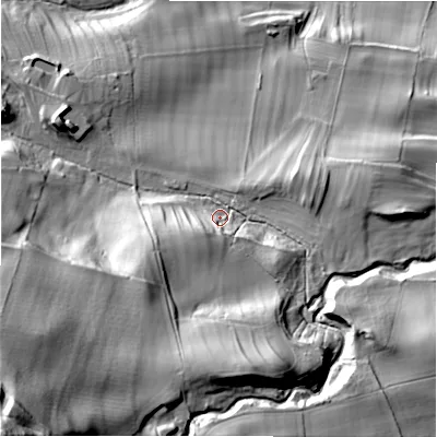 Shaded relief map of the ground around DL84ST, computed from Environment Agency LiDAR. The ground here sits at about 139 m above sea level and falls 108 m across the surrounding 800 m. Surface water reaching this point runs off ground lying to the south-west, 82.9 m higher.