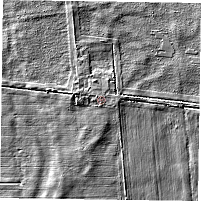 Shaded relief map of the ground around DN104AZ, computed from Environment Agency LiDAR. The ground here sits at about 3 m above sea level and falls 4 m across the surrounding 800 m. Surface water reaching this point runs off ground lying to the east, 0.6 m higher.