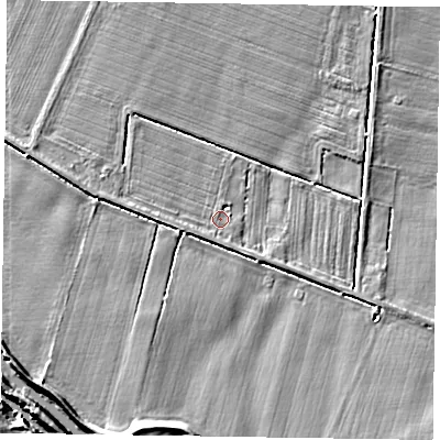 Shaded relief map of the ground around DN104BD, computed from Environment Agency LiDAR. The ground here sits at about 3 m above sea level and falls 6 m across the surrounding 800 m. Surface water reaching this point runs off ground lying to the west-south-west, 0.9 m higher.