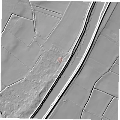 Shaded relief map of the ground around DN104HD, computed from Environment Agency LiDAR. The ground here sits at about 4 m above sea level and falls 7 m across the surrounding 800 m. Surface water reaching this point runs off ground lying to the south-east, 2.8 m higher.