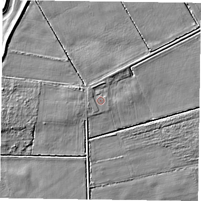 Shaded relief map of the ground around DN105BZ, computed from Environment Agency LiDAR. The ground here sits at about 3 m above sea level and falls 5 m across the surrounding 800 m. Surface water reaching this point runs off ground lying to the west-north-west, 0.9 m higher.