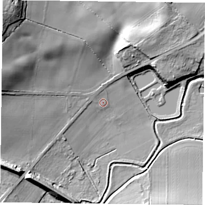 Shaded relief map of the ground around DN106BG, computed from Environment Agency LiDAR. The ground here sits at about 8 m above sea level and falls 30 m across the surrounding 800 m. Surface water reaching this point runs off ground lying to the north-north-west, 2.0 m higher.