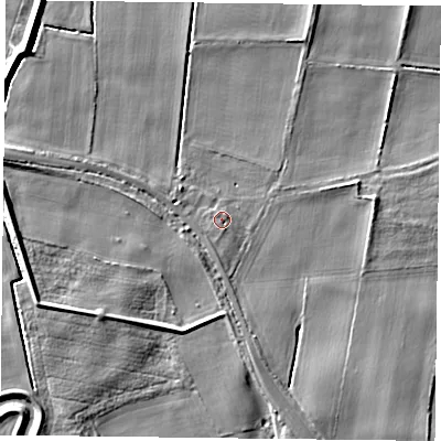 Shaded relief map of the ground around DN106BJ, computed from Environment Agency LiDAR. The ground here sits at about 6 m above sea level and falls 8 m across the surrounding 800 m. Surface water reaching this point runs off ground lying to the south-south-east, 0.8 m higher.