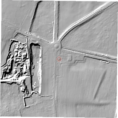 Shaded relief map of the ground around DN106HD, computed from Environment Agency LiDAR. The ground here sits at about 11 m above sea level and falls 25 m across the surrounding 800 m. Surface water reaching this point runs off ground lying to the north-west, 5.3 m higher.