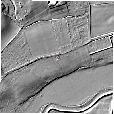 Shaded relief map of the ground around DN106QP, computed from Environment Agency LiDAR. The ground here sits at about 6 m above sea level and falls 13 m across the surrounding 800 m. Surface water reaching this point runs off ground lying to the west-north-west, 0.9 m higher.