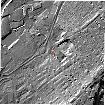 Shaded relief map of the ground around DN12NE, computed from Environment Agency LiDAR. The ground here sits at about 11 m above sea level and falls 16 m across the surrounding 800 m. Surface water reaching this point runs off ground lying to the east-south-east, 10.8 m higher.