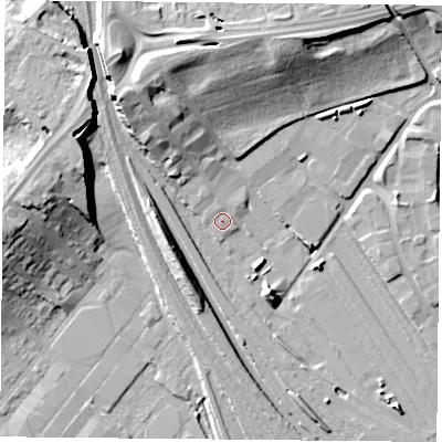 Shaded relief map of the ground around DN13RJ, computed from Environment Agency LiDAR. The ground here sits at about 8 m above sea level and falls 16 m across the surrounding 800 m. Surface water reaching this point runs off ground lying to the north-west, 1.3 m higher.