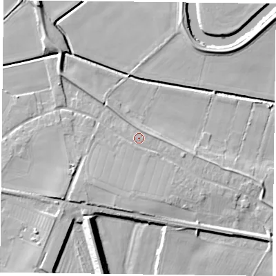Shaded relief map of the ground around DN140AE, computed from Environment Agency LiDAR. The ground here sits at about 6 m above sea level and falls 12 m across the surrounding 800 m. Surface water reaching this point runs off ground lying to the south-west, 3.0 m higher.