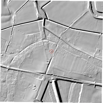 Shaded relief map of the ground around DN140AJ, computed from Environment Agency LiDAR. The ground here sits at about 6 m above sea level and falls 12 m across the surrounding 800 m. Surface water reaching this point runs off ground lying to the south, 3.1 m higher.