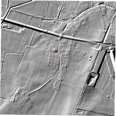 Shaded relief map of the ground around DN140AR, computed from Environment Agency LiDAR. The ground here sits at about 6 m above sea level and falls 10 m across the surrounding 800 m. Surface water reaching this point runs off ground lying to the east-north-east, 1.3 m higher.
