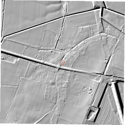 Shaded relief map of the ground around DN140AW, computed from Environment Agency LiDAR. The ground here sits at about 6 m above sea level and falls 12 m across the surrounding 800 m. Surface water reaching this point runs off ground lying to the east-south-east, 4.7 m higher.