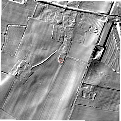 Shaded relief map of the ground around DN140AX, computed from Environment Agency LiDAR. The ground here sits at about 6 m above sea level and falls 9 m across the surrounding 800 m. Surface water reaching this point runs off ground lying to the west-south-west, 2.0 m higher.