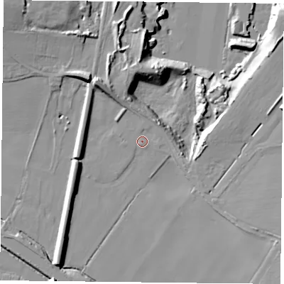 Shaded relief map of the ground around DN140BB, computed from Environment Agency LiDAR. The ground here sits at about 8 m above sea level and falls 17 m across the surrounding 800 m. Surface water reaching this point runs off ground lying to the north-north-east, 3.2 m higher.
