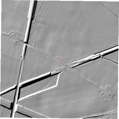 Shaded relief map of the ground around DN140BX, computed from Environment Agency LiDAR. The ground here sits at about 7 m above sea level and falls 14 m across the surrounding 800 m. Surface water reaching this point runs off ground lying to the south-west, 10.2 m higher.