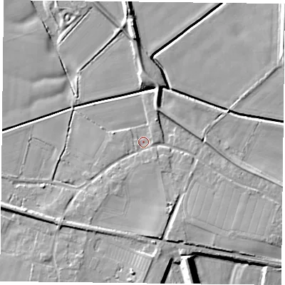 Shaded relief map of the ground around DN140BY, computed from Environment Agency LiDAR. The ground here sits at about 5 m above sea level and falls 12 m across the surrounding 800 m. Surface water reaching this point runs off ground lying to the south-south-east, 4.1 m higher.