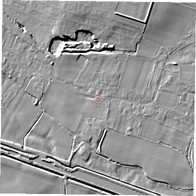 Shaded relief map of the ground around DN140DN, computed from Environment Agency LiDAR. The ground here sits at about 6 m above sea level and falls 11 m across the surrounding 800 m. Surface water reaching this point runs off ground lying to the north-north-east, 1.4 m higher.