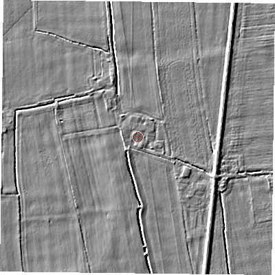 Shaded relief map of the ground around DN140EE, computed from Environment Agency LiDAR. The ground here sits at about 6 m above sea level and falls 3 m across the surrounding 800 m. Surface water reaching this point runs off ground lying to the south-west, 0.9 m higher.