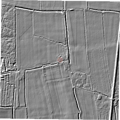 Shaded relief map of the ground around DN140EG, computed from Environment Agency LiDAR. The ground here sits at about 6 m above sea level and falls 4 m across the surrounding 800 m. Surface water reaching this point runs off ground lying to the east-north-east, 0.8 m higher.